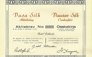 1943 Vaasan Silk Oy bla, Vaasa osakekirja