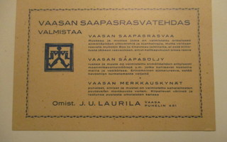 VAASAN SAAPASRASVATEHDAS J.U.LAURILA H-1045