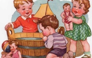 PZB 1288 / Lapset kylvettävät nukkeja. ISO! 1940-50-l.