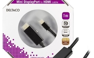 Deltaco Mini DisplayPort uros - HDMI uros, kullattu, 1m UUSI