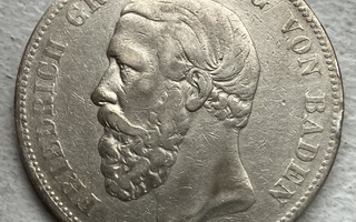Saksa Baden 5 Mark, Friedrich 1875 G, hopea