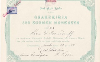 1928 Höyrylaivayhtiö Teisko Oy, Tampere osakekirja