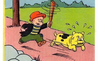 Sagokonst 34 / SATUNELKKU: Poika jahtaa bulldogia. 1950-l.