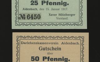 Saksa Notgeld 25, 50 Pfennig, Aidenbach 15.1.1917