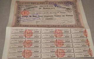 Osakekirja Ranska Bordeauxin Valo Oy 1907