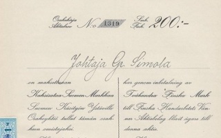1921 Suomen Käsityön Ystävät Oy, Helsinki osakekirja