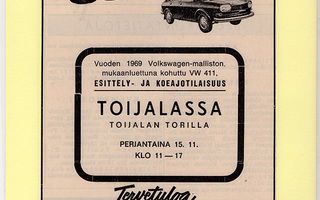 Volkswagen 1969 esittely Toijalassa - lehtimainos A5 lamin.