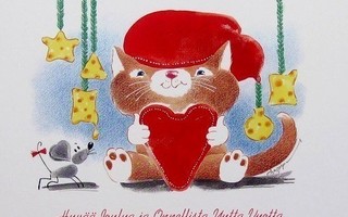 Kissalla sydän Hiiri katselee Joulukortti
