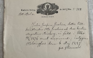 Embetsbetyg virkatodistus, borgå stift Helsingfors 1887