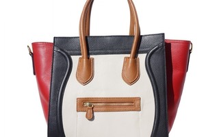 Beige/Black/Red Tote shopping bag with side extensions