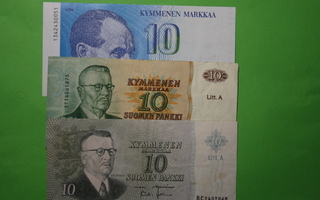 Kymmen markkaset 1963 ; 1980 ja 1986