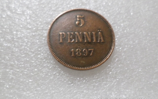 5 penniä  1897   Hieno   kulkematon   raha,