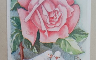 Ruusu, kyyhkyt ja runo, onnittelupk, k. k-k