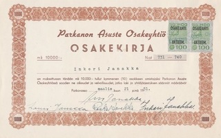 1951 Parkanon Asuste Oy, Parkano osakekirja
