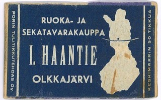 Tulitikkuetiketti Olkkajärvi I. Haantie