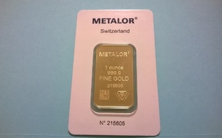 Kultaharkko 31,1 g (1 unssi) 9999 kultaa. Sveitsi, Metalor.