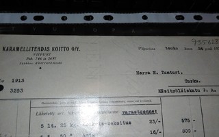 Viipuri Karamellitehdas Koitto lomake 1930 PK140/8