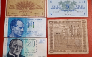 Suomi setelit 1939-1993 yht 5 erilaista