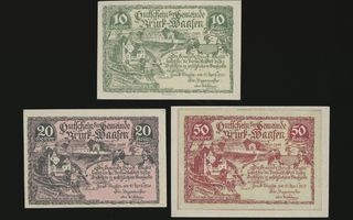 Itävalta Notgeld 10, 20, 50 Heller, Bruck-Waasen 1920