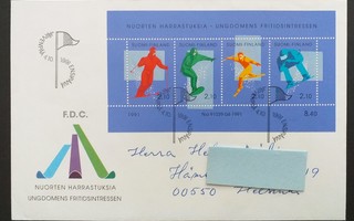 FDC 1991 Nuorten harrastuksia laskettelu, LaPe1148-1151