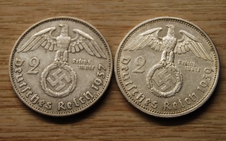Hakaristi, Hopea,NATSISAKSA 2 Reichsmark 1937,1939 2