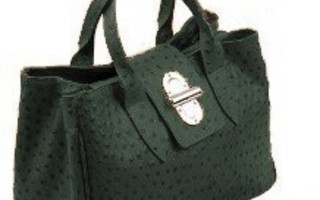 Green Real leather handbag with ostrich embossing