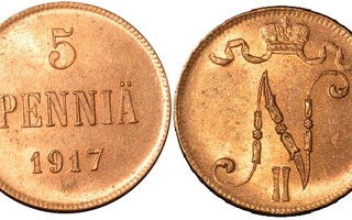 5 penniä 1917 leimakiilto 