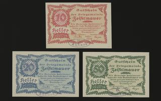 Itävalta Notgeld 10, 20, 50 Heller, Zeiselmauer 1920