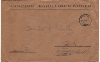 Kuopio teknillinen koulu virkakirje 1947