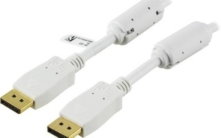 Deltaco DisplayPort kaapeli, uros - uros, 1m, valkoinen UUSI