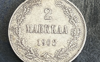 2 markkaa 1908, hyväkuntoinen