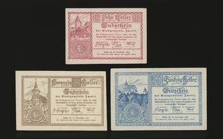 Itävalta Notgeld 10, 20, 50 Heller, Zwettl 1920