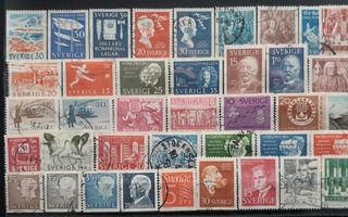 RUOTSI 1950-60 luku LEIMATTUJA postimerkkejä 39 kpl
