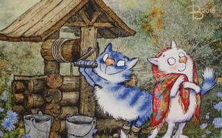 Irina Zeniuk sininen kissa nostaa kaivosta vettä