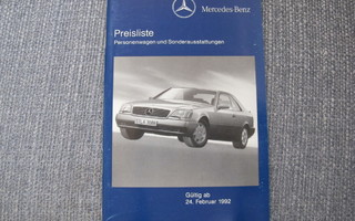 1992 Mercedes-Benz hinnasto esite - 50s - Saksa