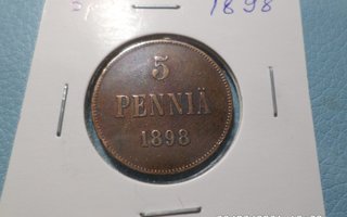 5  penniä  1898   rahakehyksessö   kl  6  siisti raha