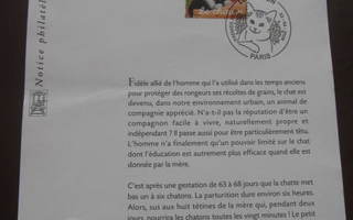 Tyttö ja kissa postimerkki erikoisleimalla Ranskasta