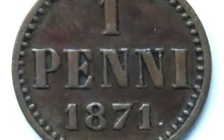 1 penni 1871 tyyppi 7.2.1 kl7/6  (HTO 66)  70€
