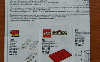 Lego varaosakuvasto vuodelta 1992 ( 4 kpl )