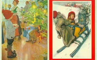 Kaksi Carl Larssonin joulukorttia