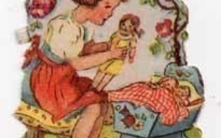 EAS 3014 / Ihastuttava tyttö hoitaa nukkevauvoja. 1940-l.