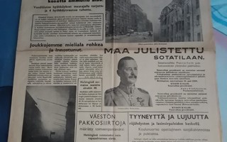 Talvisodan 2.päivä Uusi Suomi 1.12.1939 Harvinainen