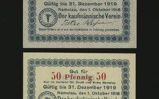 Saksa Notgeld 25, 50 Pfennig, Namslau 1.10.1918