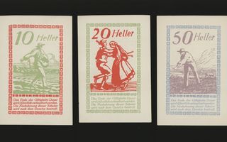 Itävalta Notgeld 10, 20, 50 Heller, Pischelsdorf 1920