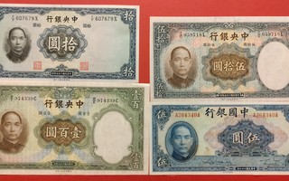 Kiina, China, 100 + 50 + 10 Yuan 1936 ja 5 Yuan 1940 (KD10)