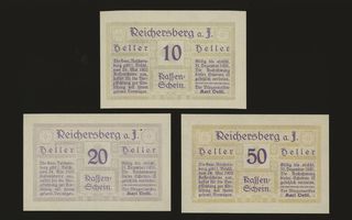 Itävalta Notgeld 10, 20, 50 Heller, Reichersberg 1920