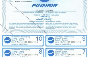 1988 Finnair Oy, Helsinki pörssi osakekirja