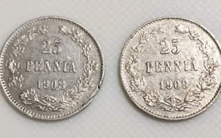 2 x 25 Penniä 1908, 1909