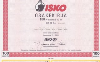 1989 Isko Oy spec, Lappeenranta pörssi osakekirja