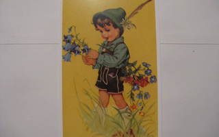 Kortti Entisajan tunnelmaa Poika kerää kukkia